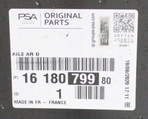 CITROEN C3 3 III SX 2016-2024 tylny tył prawy błotnik 1618079980 3/3 MINIATURA